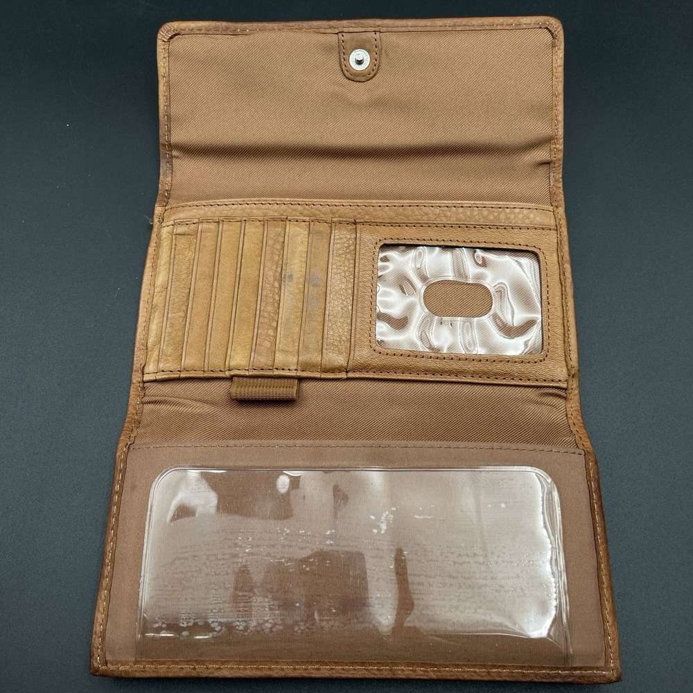 Vintage Fossil Brown Leather Clutch Wallet Checkbook Organizer Snap Closure - Picture 4 of 12